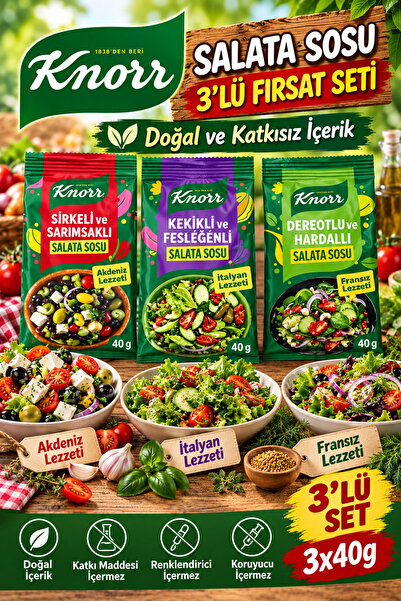 Knorr Salata Sosu 3'lü Fırsat Seti Akdeniz İtalyan Kurutulmuş Sos Paketi 3x40g