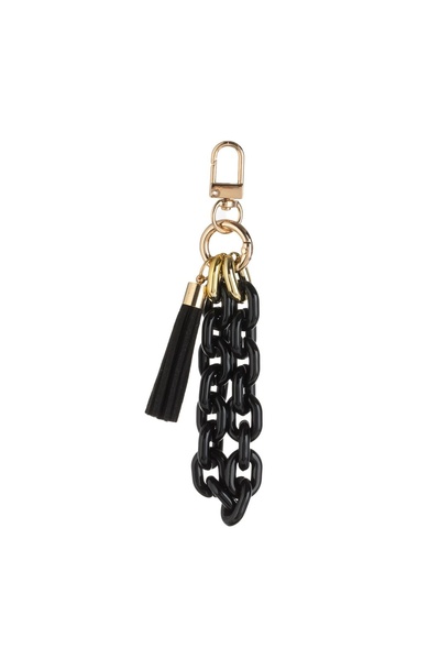 OEM Breloc cu Lant Negru & Ciucure cu Clips Auriu 13 cm – Accesoriu pentru Ch...