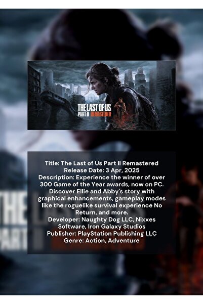 OEM Poster Infografic The Last of Us Partea 2 Remastered, Joc Video Actiune, ...