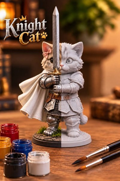 LuisHOME Knight Cat Kendin Boya Seti – Boyalar ve Fırça Dahil, Eğlenceli Figü...