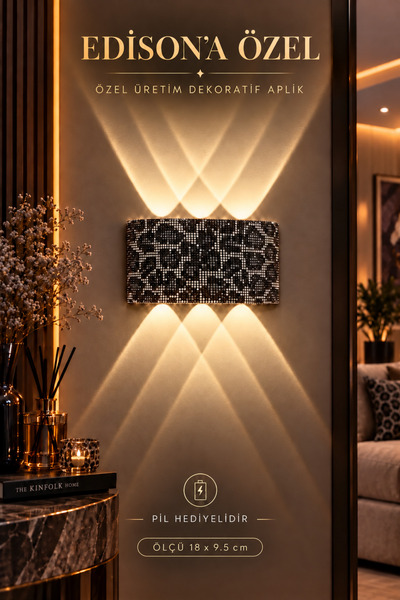 Edison Pilli Aplik Kablosuz LED Duvar Lambası Leopar Desenli Kristal Taşlı De...