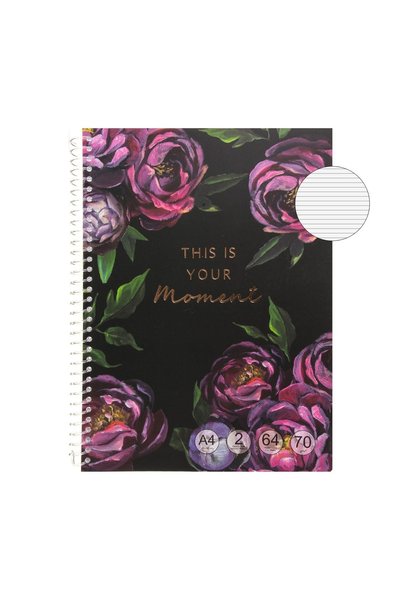OEM Caiet A4 dictando negru Floral "This is Your Moment" cu spirală și 2 Subi...