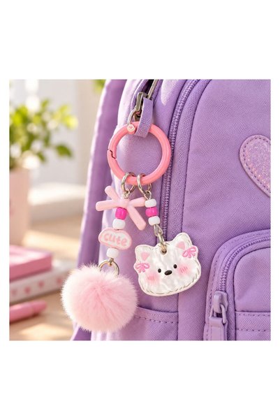 OEM Breloc Charm Roz cu Pompon Cățeluș "Cute" 8 cm – Accesoriu Decorativ pent...