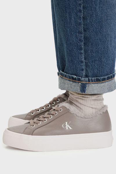 Calvin Klein Logolu İçi Kürklü Deri Sneaker Ayakkabı HW0HW03235PBO Kadın AYAKKABI HW0HW03235 PBO
