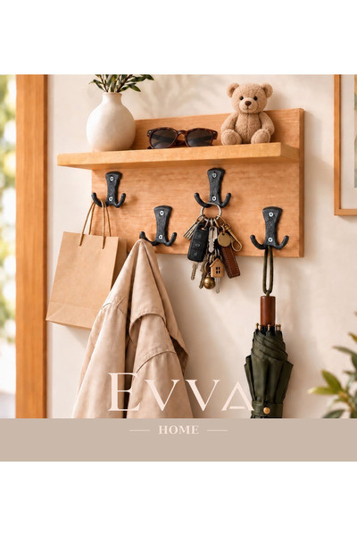 EVVA HOME 4 Kancalı Raflı Askılık – Duvar Organizeri