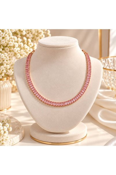 Simovia Pembe 5 mm Baget Zirkon Taşlı Su Yolu Kolye