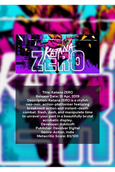 OEM Poster Infografic Katana ZERO, Joc Actiune Cyberpunk, Carton Premium 250g...