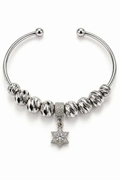 MakeWell Adjustable Steel Bracelet Suitable for Young People and Children, Mixed Figure Zircon Stone Charm Model, Silver Color