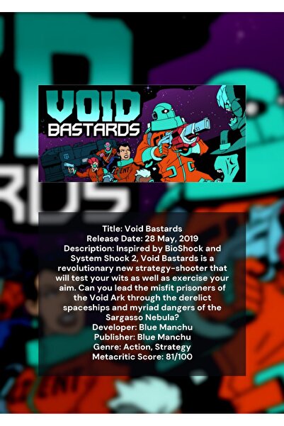 OEM Αφίσα Ινφογραφικό Void Bastards, Βιντεοπαιχνίδι Στρατηγικής, Χαρτόνι 250γ...