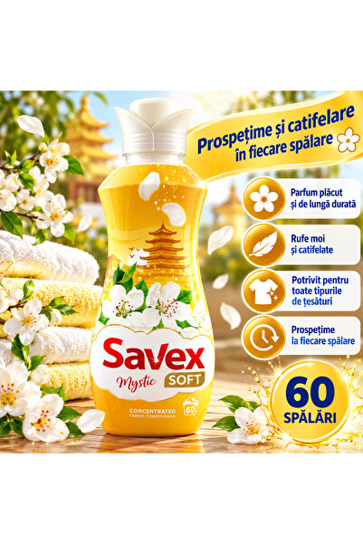 SAVEX Balsam de rufe Soft Mystic, 60 spălări, 1.5 L – Concentrat, parfum flor...