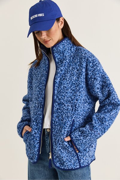 Bianco Lucci Jachetă Teddy pentru femei, cu model Saks, guler înalt, buzunare...