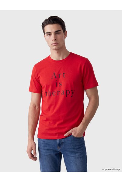 LC Waikiki Vizyon New Season Red Crew Neck Printed Men's T-Shirt