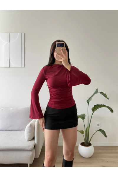 Zoom Butik İspanyol Kol Drapeli Bluz - BORDO