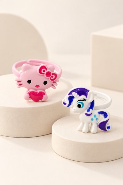 MakeWell Girls' 2 and 3 Piece Adjustable Ring Set with Butterfly Strawberry H...