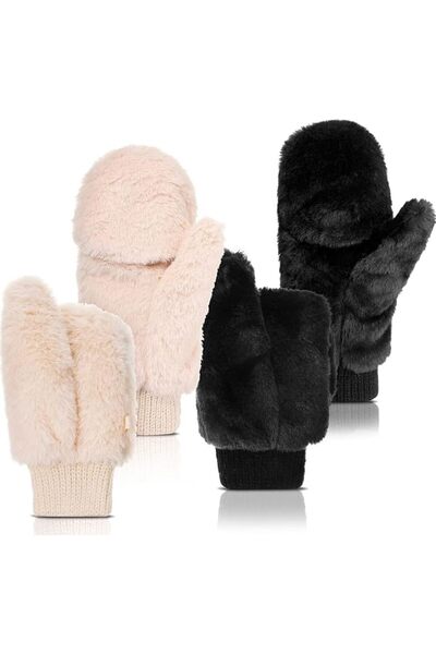 NALACAL Faux Fur Mittens Fingerless Gloves Winter Warm, Soft Half Finger Fuzz...