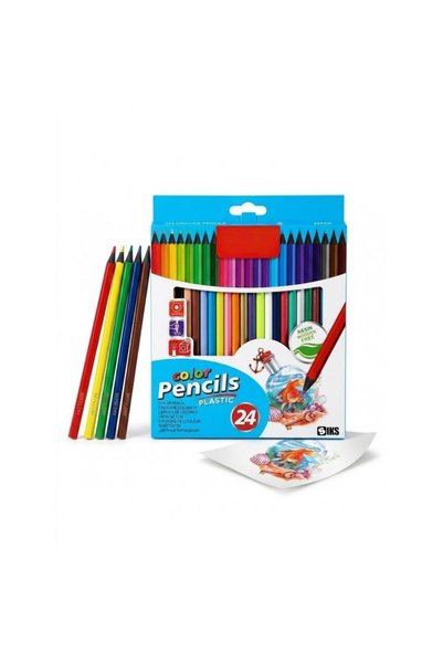 SIKS Set de 24 de creioane colorate pentru desen, școală, grădiniță, activită...