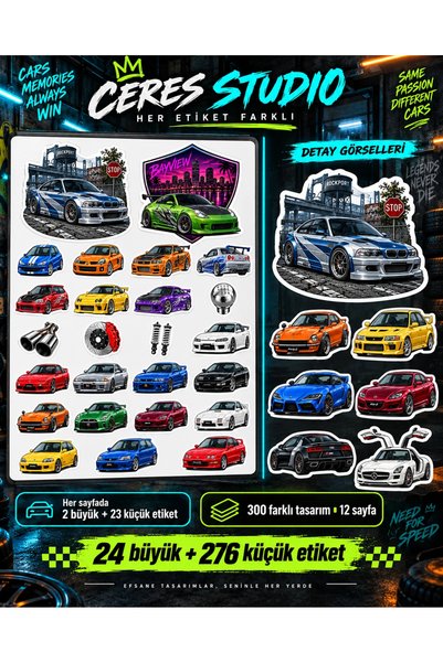 Ceres Studio Need for Speed Nostalji Yarış ve Otomobil Sticker Seti - Defter, Ajanda ve Hediye Süsleme Etiketleri