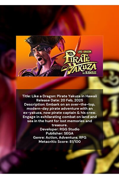 OEM Poster Infografic Ca un Dragon: Pirat Yakuza in Hawaii, Joc Actiune, Cart...