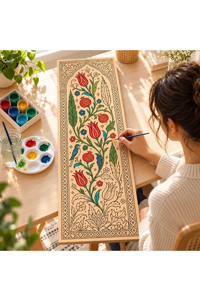 TOTTERİQ Kuş ve Çiçekli Mandala Boyama Seti 40x65 cm Ahşap MDF Kendin Boya 12...