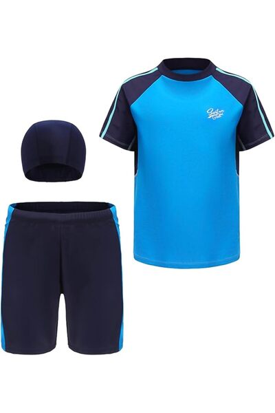 GENERAL SEAUR Boys 3 Piece Swimsuits Short Sleeve Swimwear Set UPF 50+ Rash G...