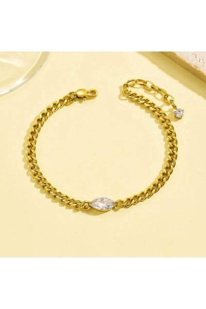 Glamorous Style Γυναικείο χρυσό ατσάλινο βραχιόλι με οβάλ ζιργκόν