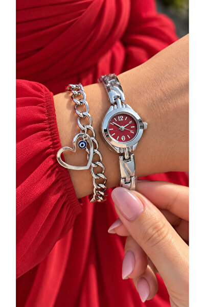 Bonicce In Stylish Gift Box, Mini Case, Silver Color Cord Red Dial Women's Wr...