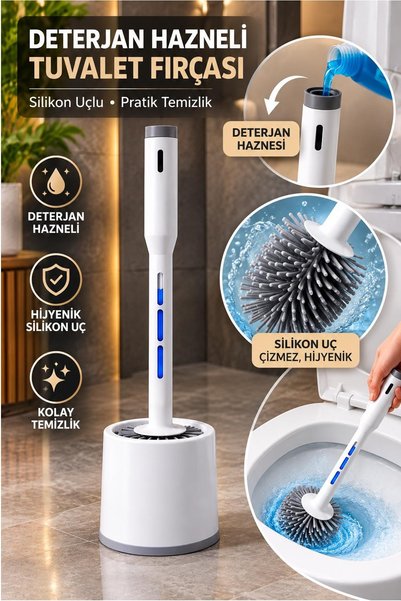 Kitchen Beauty Deterjan Hazneli Silikon Uçlu Tuvalet Fırçası Klozet Temizleme...