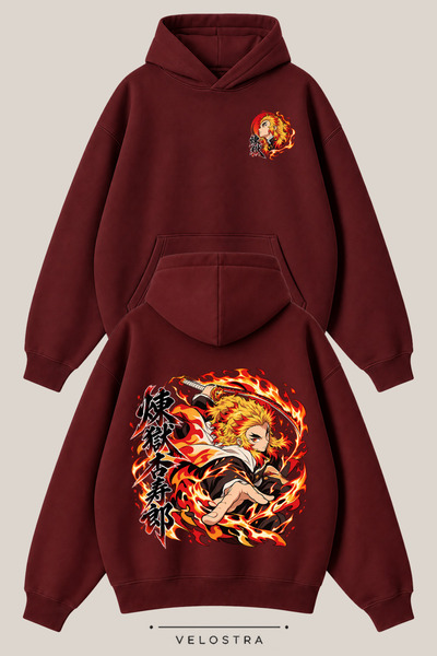 Velostra Unisex majica sa kapuljačom Demon Slayer Rengoku, sa printom na pred...
