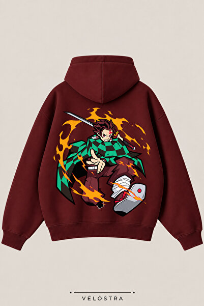 Velostra Unisex majica sa kapuljačom Demon Slayer Tanjiro, široka veličina, s...