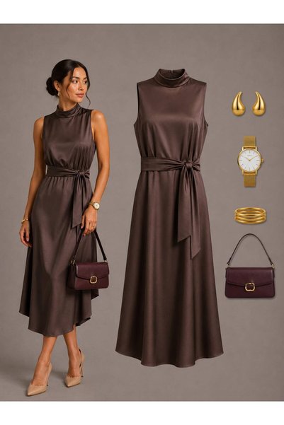 FND ZARA SATEN DİK YAKA KEMERLİ ZARA MODEL