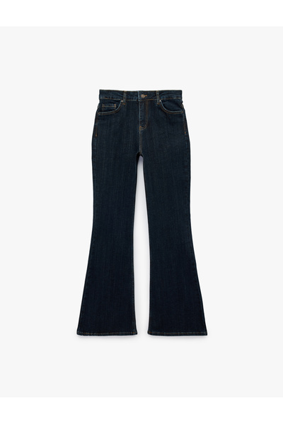 Koton Pamuklu Dar Kesim Düğmeli Cepli İspanyol Paça Denim Pantolon - Flare Jeans