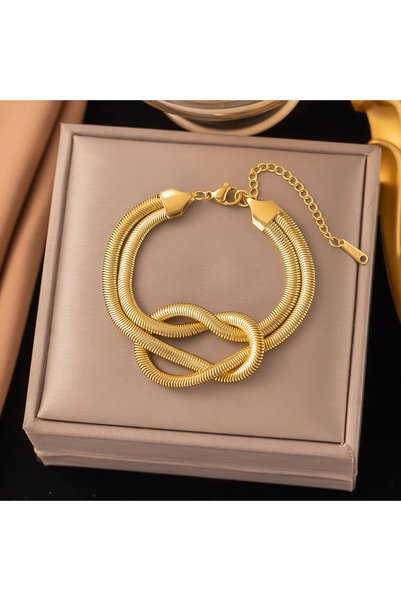Glamorous Style Γυναικείο Χρυσό Βραχιόλι με Διπλή Αλυσίδα και Κόμπο