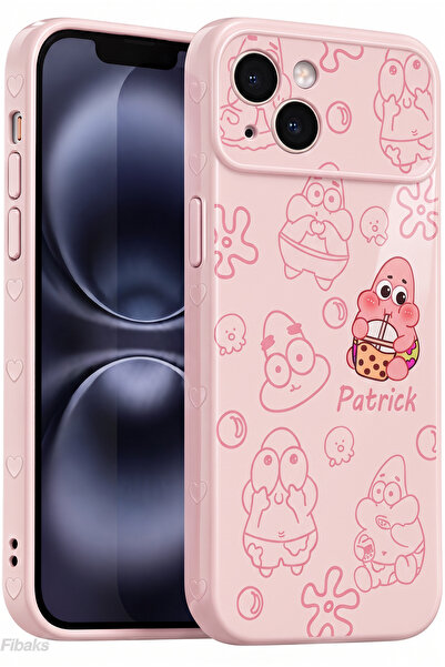 Fibaks iPhone 13/14 Kılıf Patrick Desenli Kamera Korumalı Kalp Detaylı Esnek ...