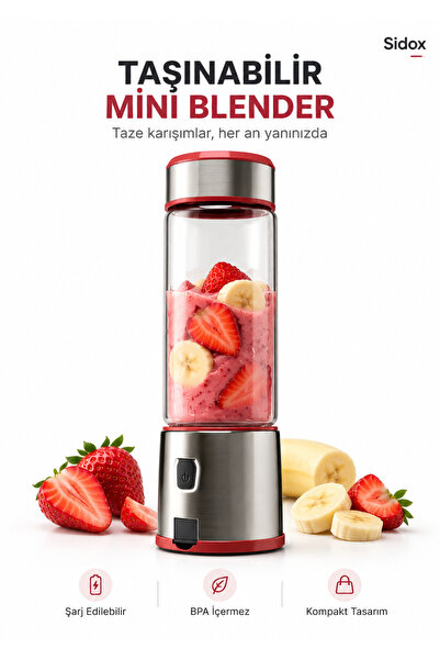 Sidox Taşınabilir Şarj Edilebilir Mini Blender BPA İçermez Smoothie ve Meyve Sıkacağı Kompakt Tasarım