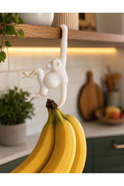 LEYN 🐒 Maymun Tasarımlı Dekoratif Mutfak Rafı & Muz Askısı 🍌