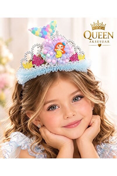 QUEEN AKSESUAR Coroană de prințesă din tul albastru, design sirenă, cu coadă ...