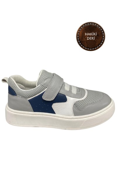 şenler bebe world kids Boys' Casual Shoes – Gray White Navy Blue Genuine Leather