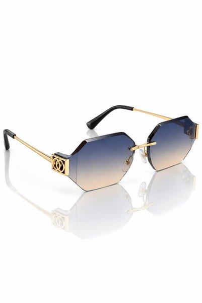 ModaLucci Premium Gold Edition Kadın Güneş Gözlüğü – Özel Tasarım Geometrik Kesim, Mavi Kahve Degrade Cam, Altın Renk Metal Çerçeve ve Lüks Aksesuar Detaylı Şık Model