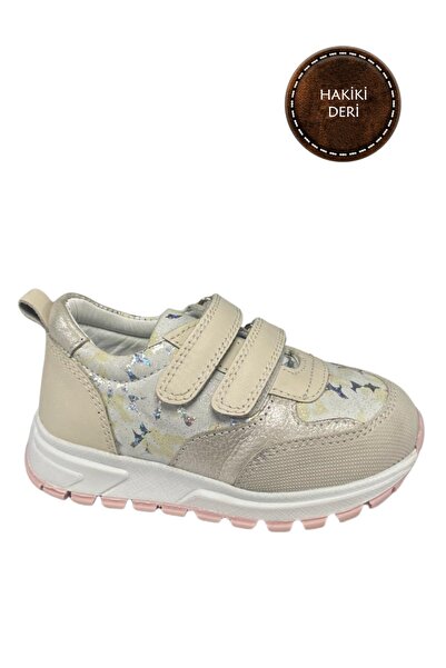 şenler bebe world kids Girls' Casual Shoes – Beige Silver Genuine Leather