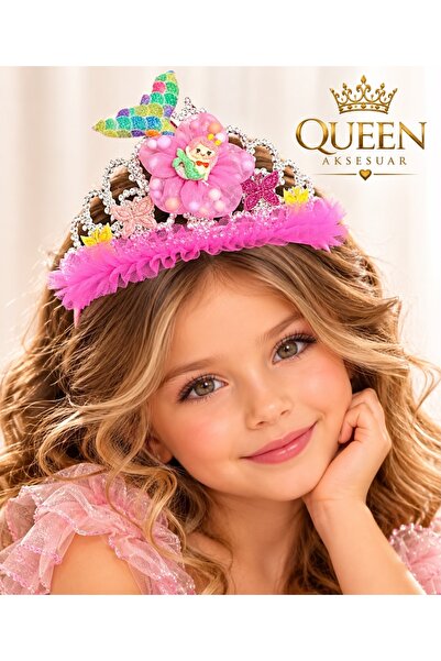 QUEEN AKSESUAR Coroană de prințesă din tul roz fucsia, design sirenă, curcube...