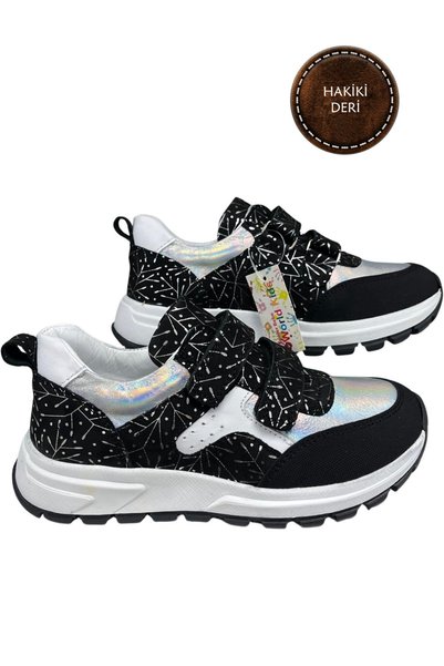 şenler bebe world kids Girls' Casual Shoes – Black-Silver Patterned Genuine L...
