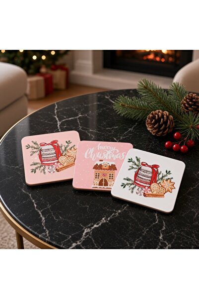 Ornament24 Set 6 suporturi de cani si pahare pentru masa de Craciun, patrate,...