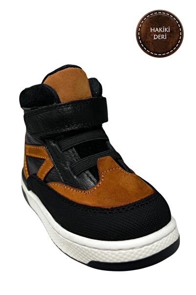 şenler bebe world kids Boys' Boots – Cinnamon Nubuck Black Leather Genuine Le...