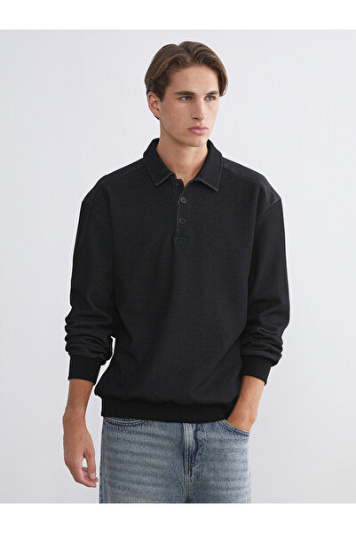 LC Waikiki Nevavm Farkıyla Xside Black Combed Cotton Plain Loose & Baggy Men'...