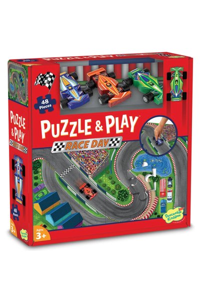 Peaceable Kingdom Joc 2 in 1 Puzzle and play Masini de curse,