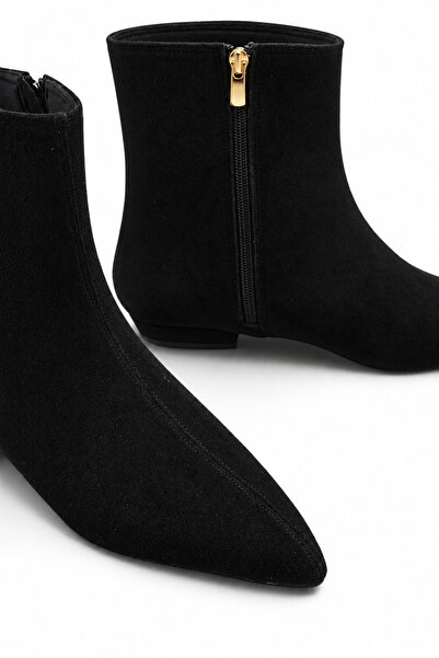 Long Star Cizme de damă din piele intoarsa neagra, cu varf ascutit, cu toc jo...