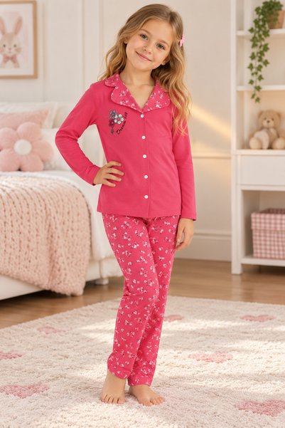 SANTRALBEBE Girl's Front Button Cotton Pajamas Set