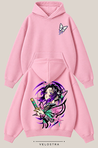 Velostra Hanorac unisex Demon Slayer Shinobu imprimat, supradimensionat, cu g...