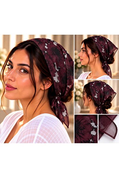 iTin Batic cu model floral, 60x60 cm, Bordo, margine finisata, pentru purtare...