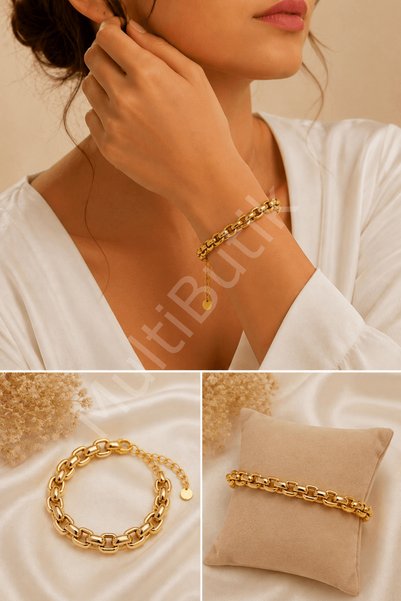 Multi JEWEL Gold Color Thick Chain Steel Bracelet